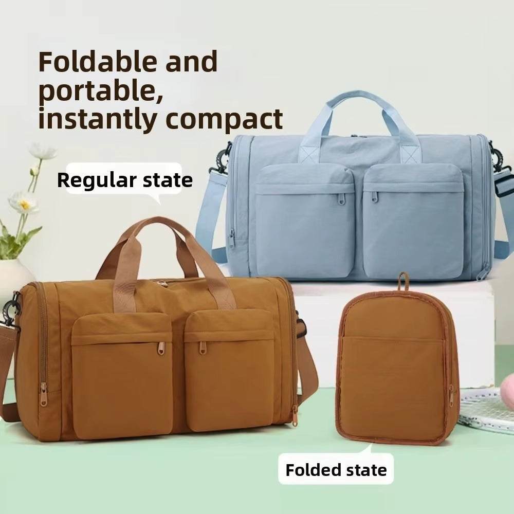 Trendy Folding Travel Duffel Bag Large Capacity Waterproof Sports Fitness Bag Portable Wear Resistant Weekend Handbag Workout