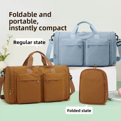 Trendy Folding Travel Duffel Bag Large Capacity Waterproof Sports Fitness Bag Portable Wear Resistant Weekend Handbag Workout
